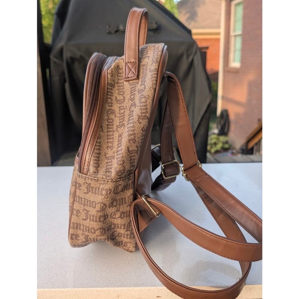 Juicy Couture Y2K Monogram Mini Backpack Purse Heart Detail 2000s Brown Bag - Picture 2 of 8